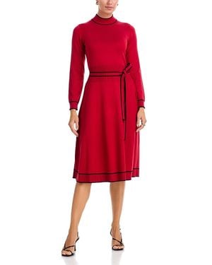 Tahari Contrast Trim Belted Dress - Red