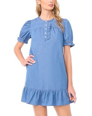 Cece Denim Ruffle Trapeze Dress - Blue