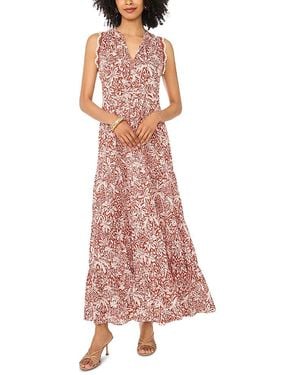 Vince Camuto Sleeveless Tiered Maxi Dress With Combo Crochet Lace Trim - Pink