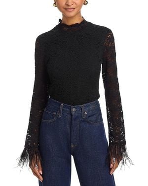 Aqua Feather Trim Lace Top - Blue
