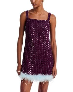 Aqua Sequinned Lattice Feather Trim Dress - Purple