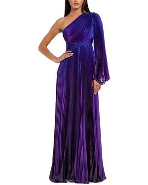 Mac Duggal Petite Pleated Charmeuse One-Shoulder Ombre Gown With Flared Sleeve - Purple