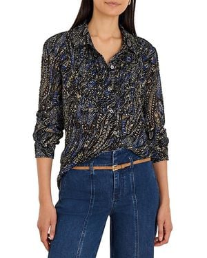 NIC+ZOE Portobello Paisley Spread Collar Chiffon Shirt - Black