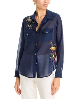 Johnny Was Westward Cotton & Silk Button Up Shirt - Blue