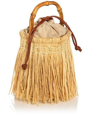 Aqua Fringed Straw Bucket Bag - Metallic