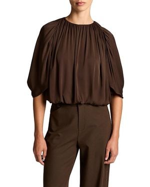 Vince Silk Blend Cape Style Bubble Blouse - Brown