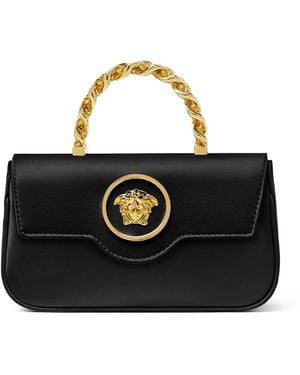 Versace La Medusa Small Satin Top Handle Bag - Black