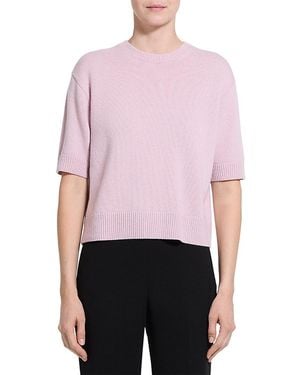 Theory Cashmere Cropped Short Sleeve Sweater - Pink