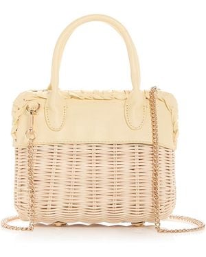 Aqua Rattan Vanity Top Handle Bag - Natural
