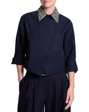 Twp New Chapter Crystal Collar Cotton Top - Blue