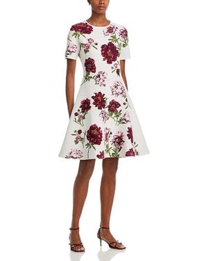 Oscar de la Renta Boucle Peony Jacquard Dress - Red