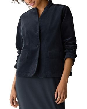 Eileen Fisher Cotton Stretch Corduroy High Collar Jacket - Blue