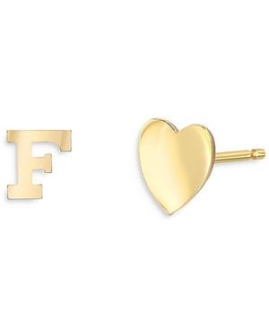 Zoe Lev 14K Heart & Initial Stud Earrings - White