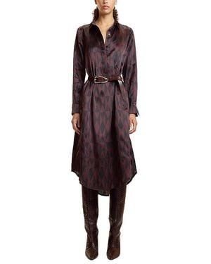 Cynthia Rowley Pintuck Silk Charmeuse Shirt Dress - Red