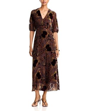 Johnny Was Cinco Flocked Burnout Maxi Dress - Brown