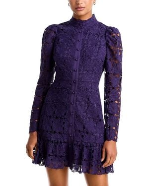 Aqua Floral Lace Mock Neck Long Sleeve Mini Dress - Blue