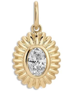 EF Collection 14K Diamond Oval Fluted Frame Pendant - Metallic