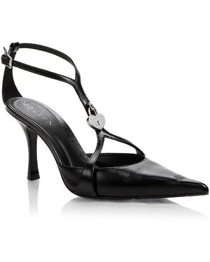 McQueen Alexander Locke Leather Stiletto Pumps - Black