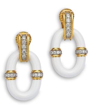 David Webb Platinum & 18K Manhattan Minimalism Diamond & Enamel Oval Link Earrings - White