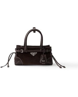 Prada Bonnie Small Corduroy And Leather Handbag - Black