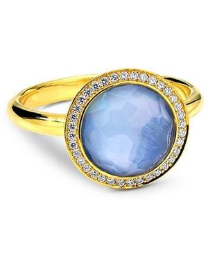 Ippolita 18K Lollipop Quartz Over Mother Of Pearl Over Lapis Triplet & Diamond Halo Ring - Blue