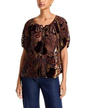 Johnny Was Avah Flocked Puffed Sleeve Blouse - Black
