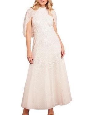 Needle & Thread Scallop Sequin Cape Ankle Gown - Natural