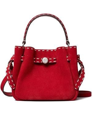 Tory Burch Romy Pick Stitch Suede Bucket Bag - Red