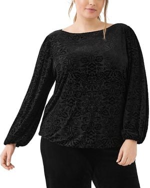 Karen Kane Plus Size Velvet Burnout Boat Neck Blouson Sleeve Top - Black