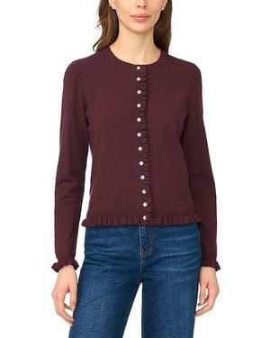 Cece Ruffle Trim Crewneck Cardigan - Red