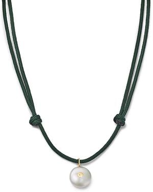 Zoe Chicco 14K Natural Pearl & & Diamond Reversible Adjustable Pendant Necklace, 12-26 - Metallic