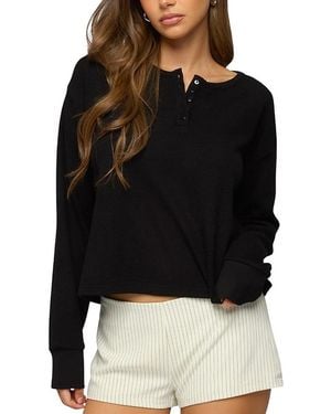 Edikted Deni Long Sleeve Henley Waffle Top - Black