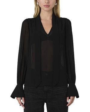 French Connection Eden Tie Neck Long Sleeve Blouse - Black