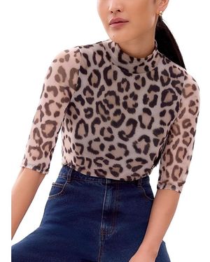 Ro & Zo Long Sleeve Print Mesh Top - Blue