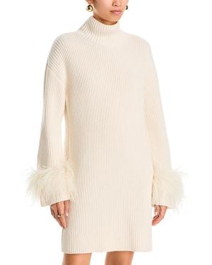 Ramy Brook Kay Turtleneck Feather Trim Sweater Dress - Natural