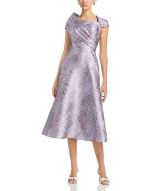 Teri Jon Metallic Jacquard Off Shoulder Midi Dress - Purple