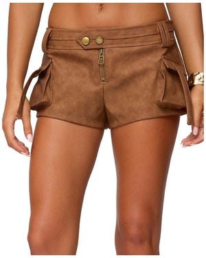 Edikted Washed Micro Cargo Shorts - Brown