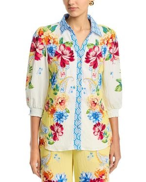 Tahari Three Quarter Sleeve Button Down Blouse - Multicolor