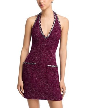 Aqua Tweed Halter Mini Dress - Purple
