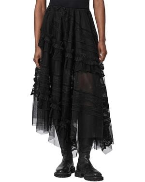 AllSaints Jen Ruffle Lace Midi Skirt - Black