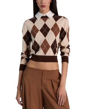 Alice + Olivia Carolann Wool Blend Crewneck Sweater With Cotton Stretch Collar - Brown