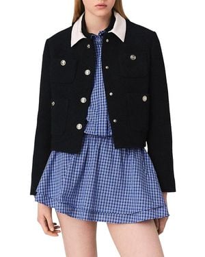 Maje Cropped Tweed Jacket With Removable Collar - Blue