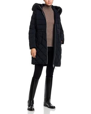 Mackage Shearling Trim Diamond Quilted Down Coat - Black