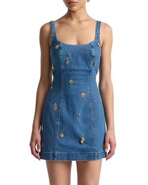 Avec Les Filles Embellished Denim Mini Dress - Blue