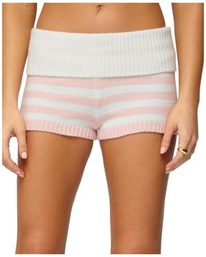 Edikted Saphi Striped Foldover Knit Shorts - White