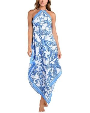 L'Agence Elise Baroque Halter Dress Swim Cover-Up - Blue