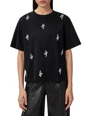 AllSaints Rhea Lisa Embellished Cotton Graphic T-Shirt - Black