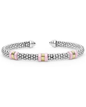 Lagos Sterling & 18K Caviar Cuff Bracelet - White