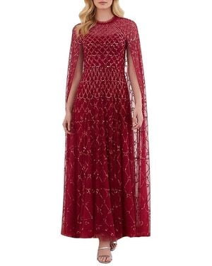 Needle & Thread Heart Lattice Cape Sequin-embellished Floor-length Gown - Red