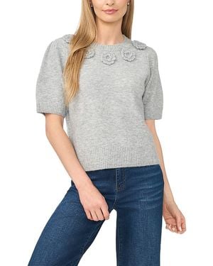 Cece Flower Trim Crewneck Sweater - Gray